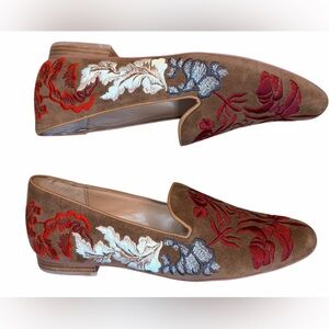 Anthropologie Billy Ella Embroidered Suede Flats Sz 7 Bridgeton Regal Royalty